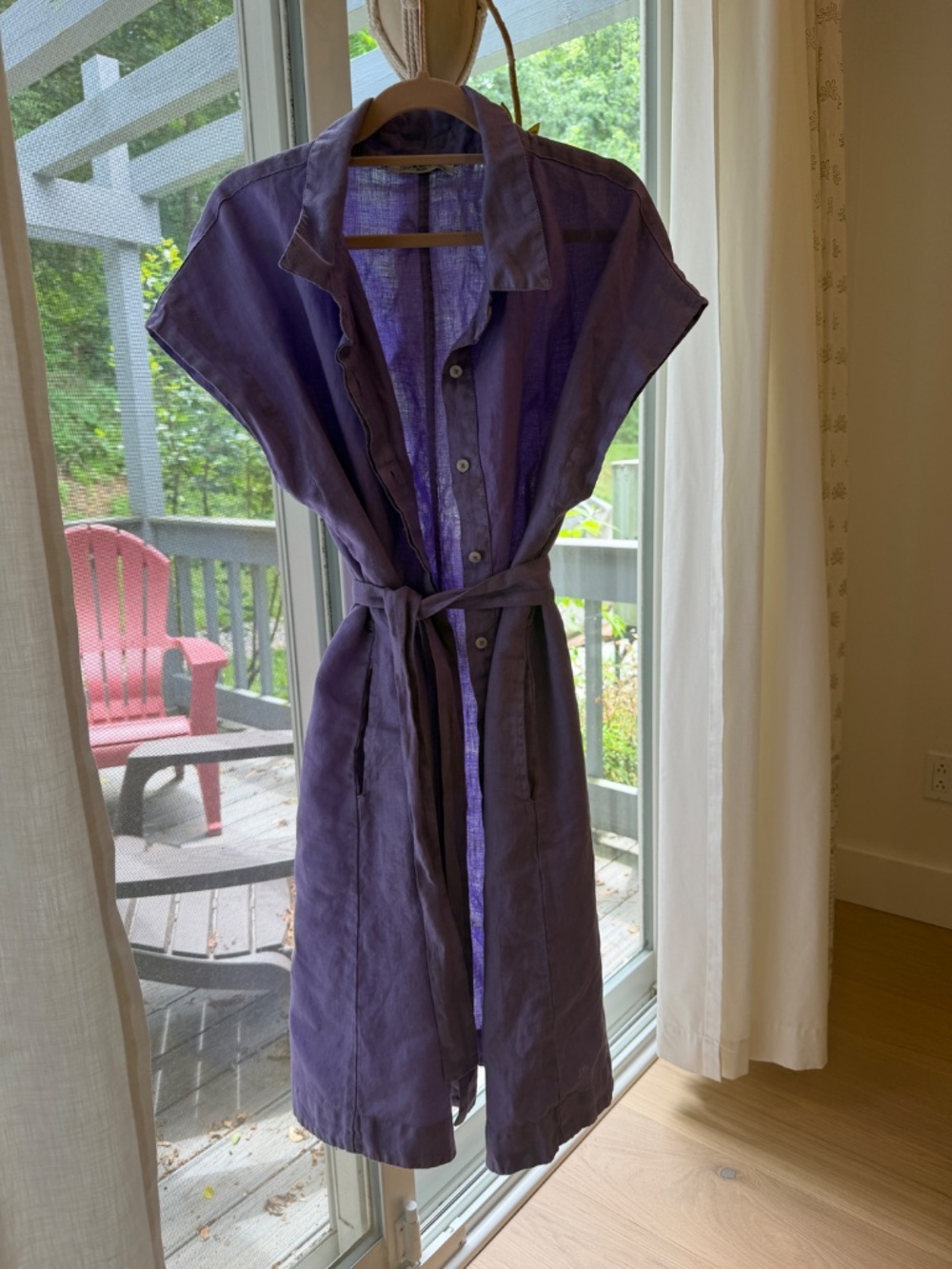 HARIS COTTON Linen shortsleeve shirtdress with belt - Picture 2 of 8